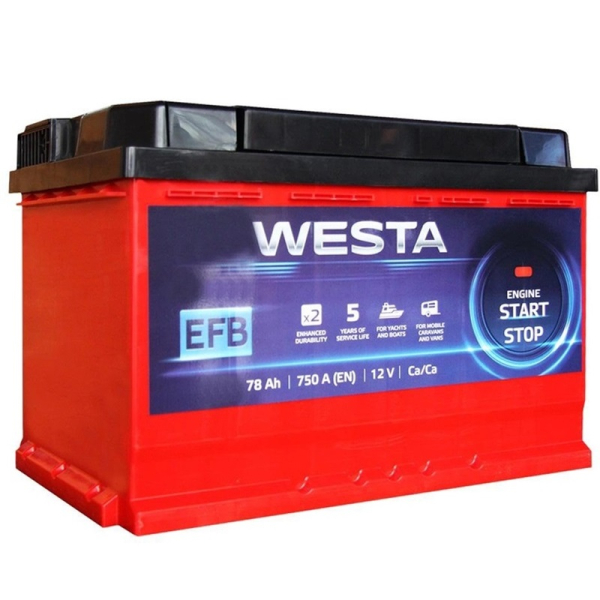 Акумулятор Westa RED 78 Ah 12 V 750A (-/+) EFB Euro 276*175*190 (WEFB7800L3 750 А (0) R)