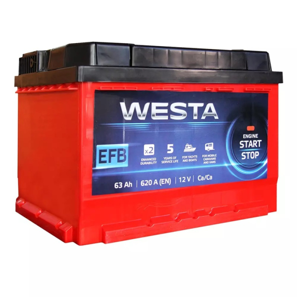 Аккумулятор WESTA RED 6CT-63А 63 Ah 12 V 620A (-/+) Аз EFB Start-Stop Euro 242*175*175 (WEFB6301LB2) R