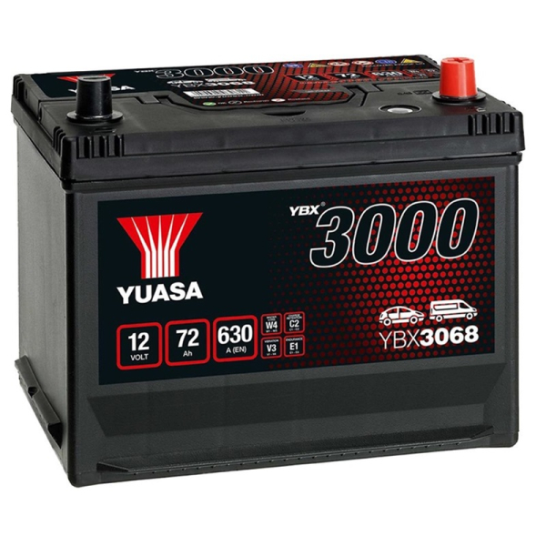 Аккумулятор Yuasa 72 Ah 12 V 630 A (-/+) SMF Battery Japan 269*174*225 (YBX3068)