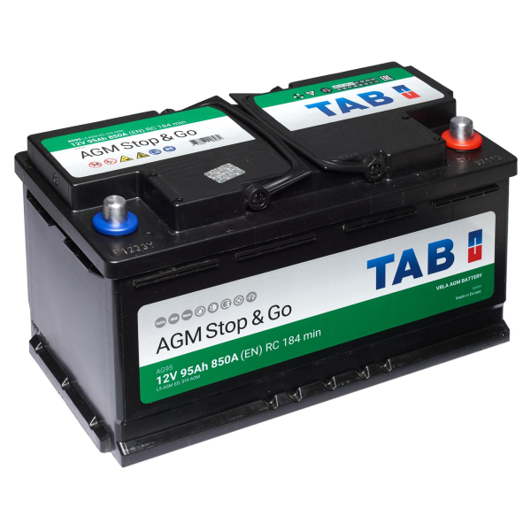 Аккумулятор TAB 95 Ah 12 V 850 A (-/+) AGM - Euro 353*175*190 (213 090)