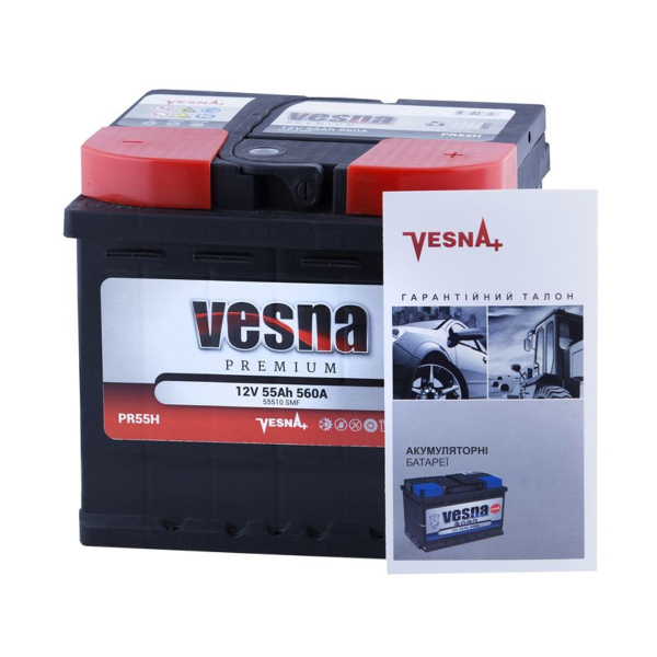 Акумулятор Vesna 55 Ah 12 V 560 A (-/+) Premium Euro 207*175*190 (415 455)