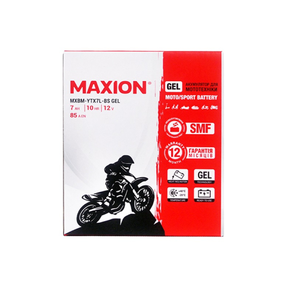 Акумулятор для мото MAXION 7 Ah 12 V  10 Hr GEL (YTX 7L-BS)