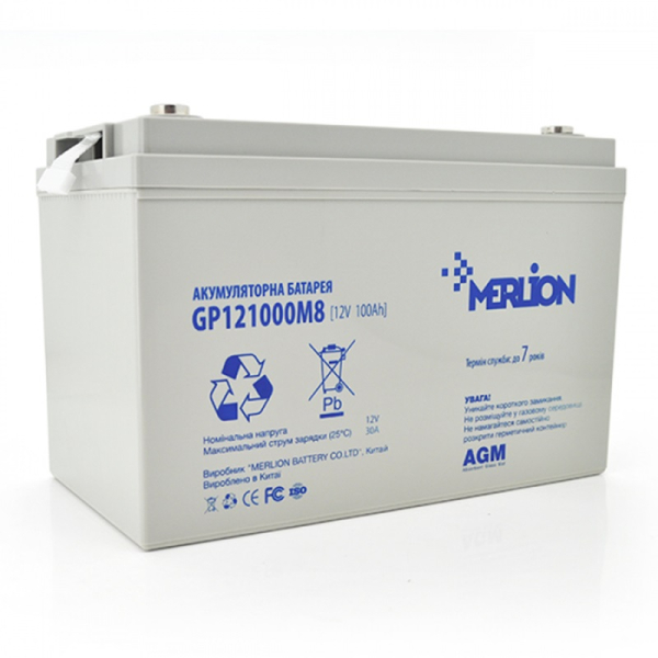 Акумуляторна батарея MERLION AGM 12 V 100 Ah 345x182x275 White Q1 (GP121000M8)
