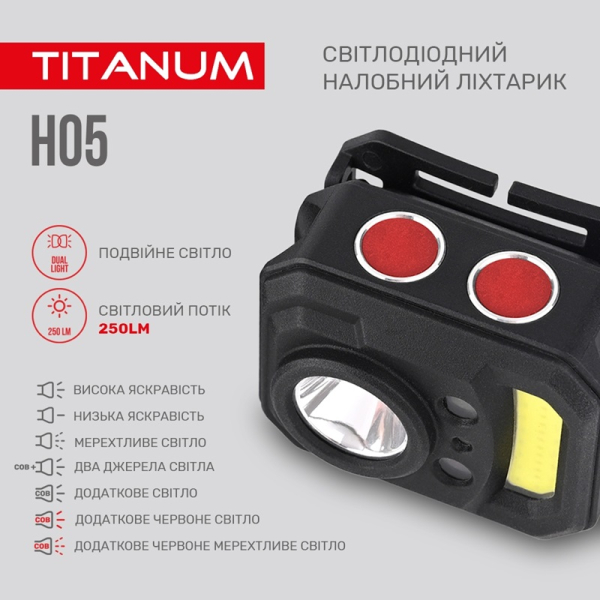 Налобный светодиодный фонарик TITANUM TLF-H05 250 Lm 6500 K