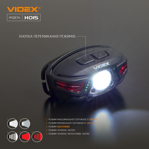 Налобний світлодіодний ліхтарик VIDEX VLF-H015 330 Lm 5000 K